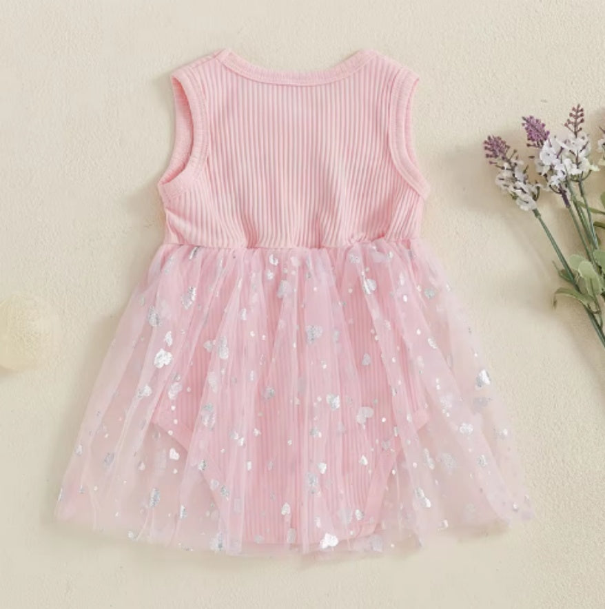 Girl's Mesh Sequins Love Sleeveless Dress