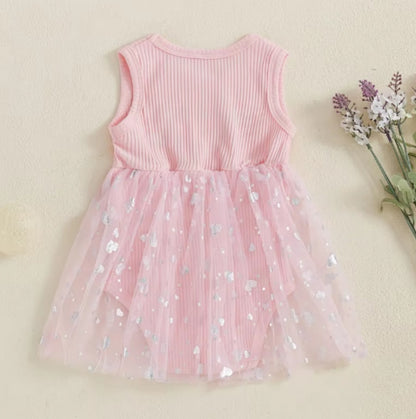 Girl's Mesh Sequins Love Sleeveless Dress