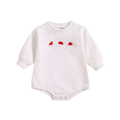 New Baby Printed Christmas Hat Cartoon Jumpsuit