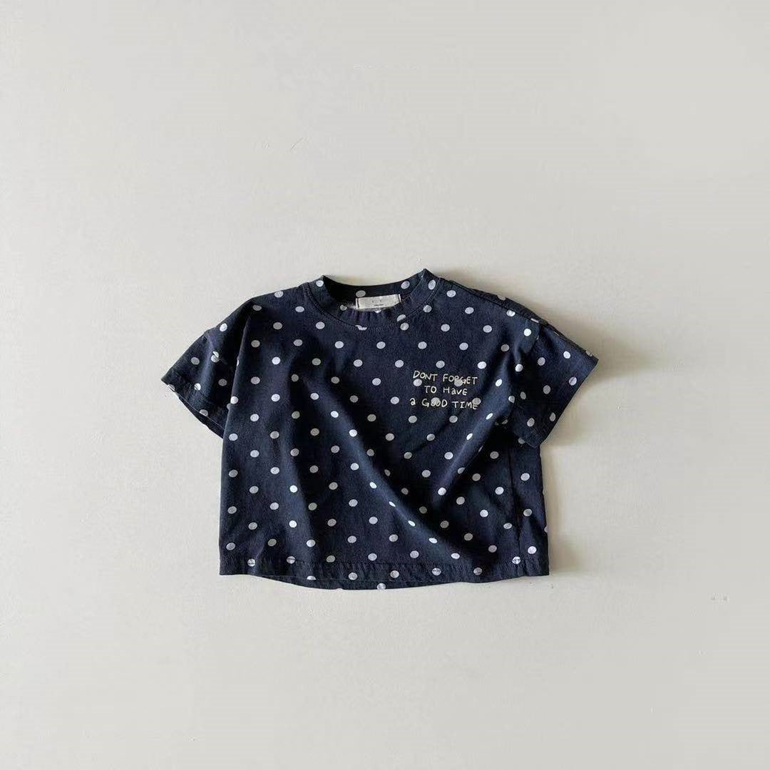 Dot Letter Crew Neck Short Sleeve Simple