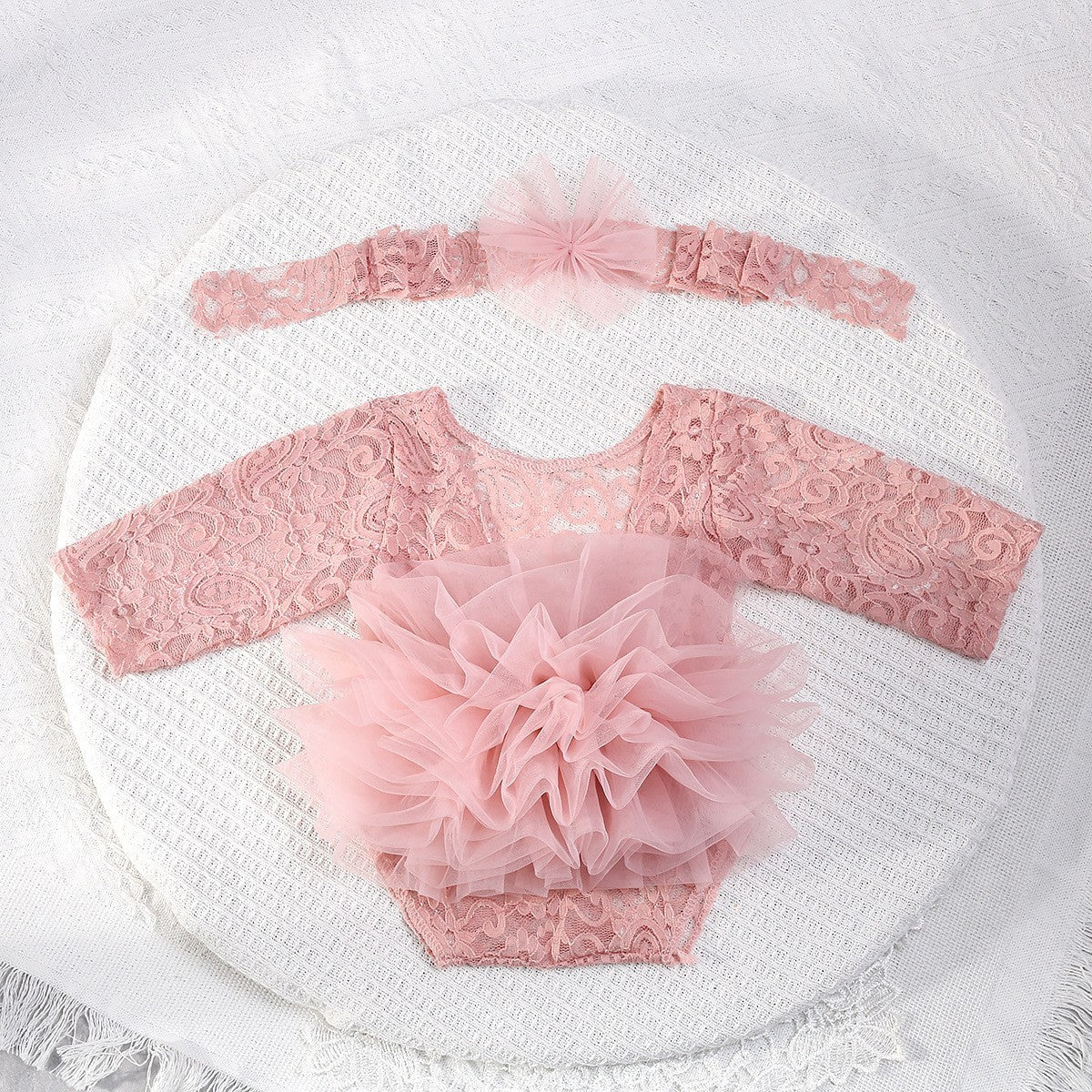 Newborn Costumes Lace Puff Gauze Skirt Headdress Flower Two-piece Set