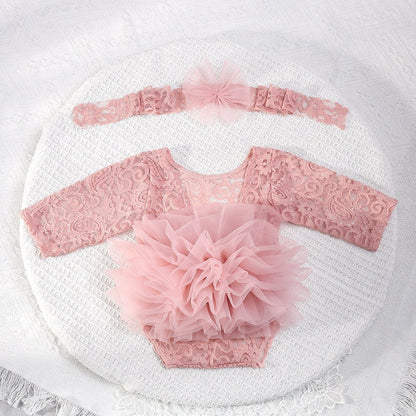 Newborn Costumes Lace Puff Gauze Skirt Headdress Flower Two-piece Set