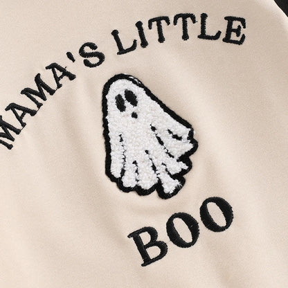 Letter Ghost Embroidery Color blocked Long sleeved Cartoon Cute jumpsuit Crawler