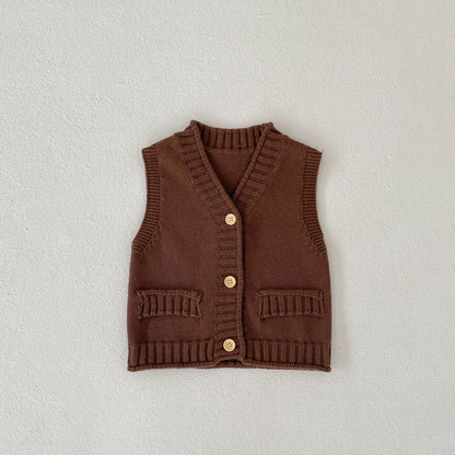 V-neck Cardigan Cotton Knit Sweater Vest Coat