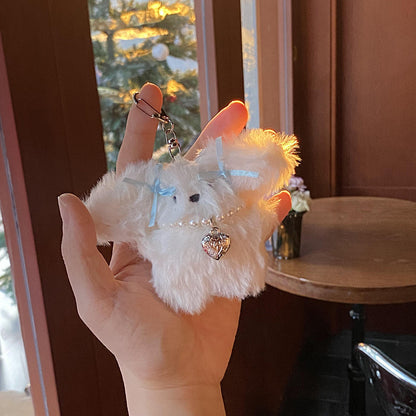 Niche Girl Heart Ribbon Pearl Bow Bunny Keychain Plush Pendant