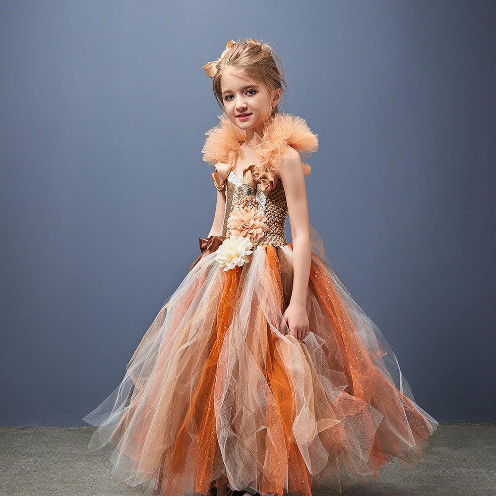 Girls' Flower Party Festival Princess Mesh Dress