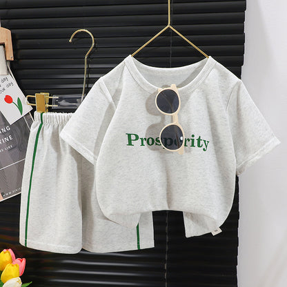 Children's Short Sleeve Striped Suit Girls Boys