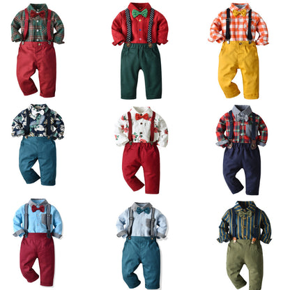 Boys' Cotton Long Sleeved Shirt And Overalls Set