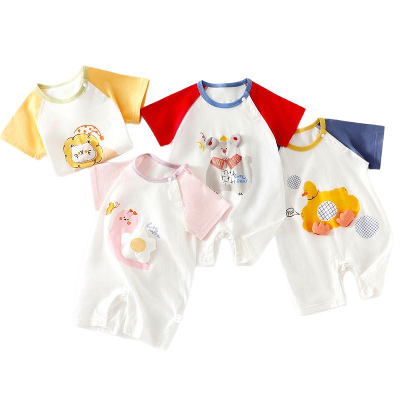 Grenouillère bébé en pur coton à manches courtes, sans coutures, légère, pour climatisation, style T-shirt