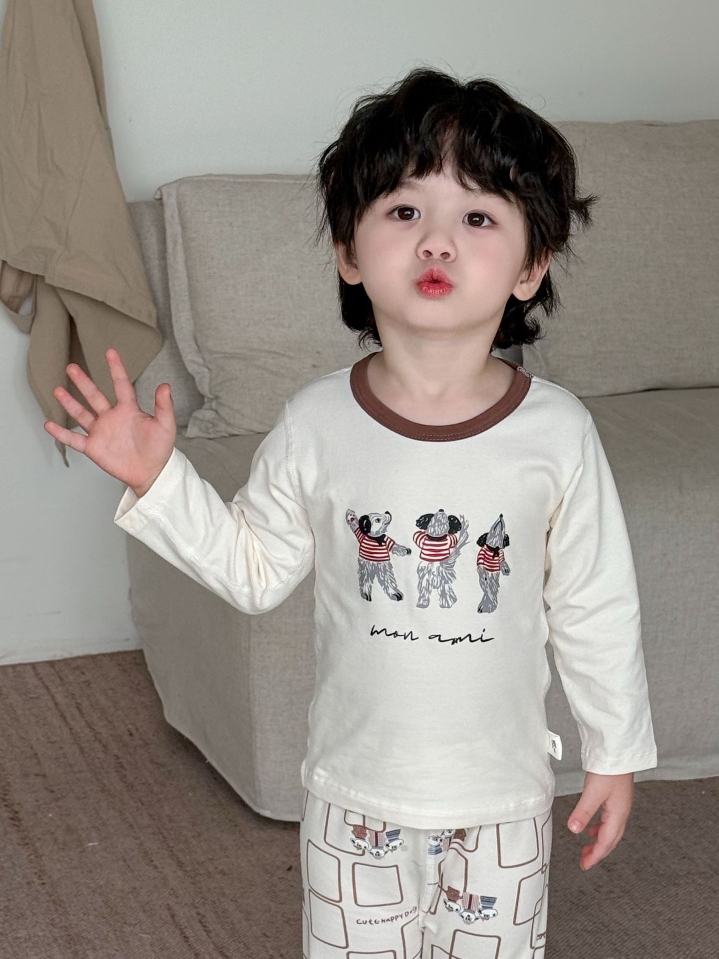 Ensemble de sous-vêtements thermiques en pur coton sans coutures pour garçons et filles - Haut et pantalon d'automne