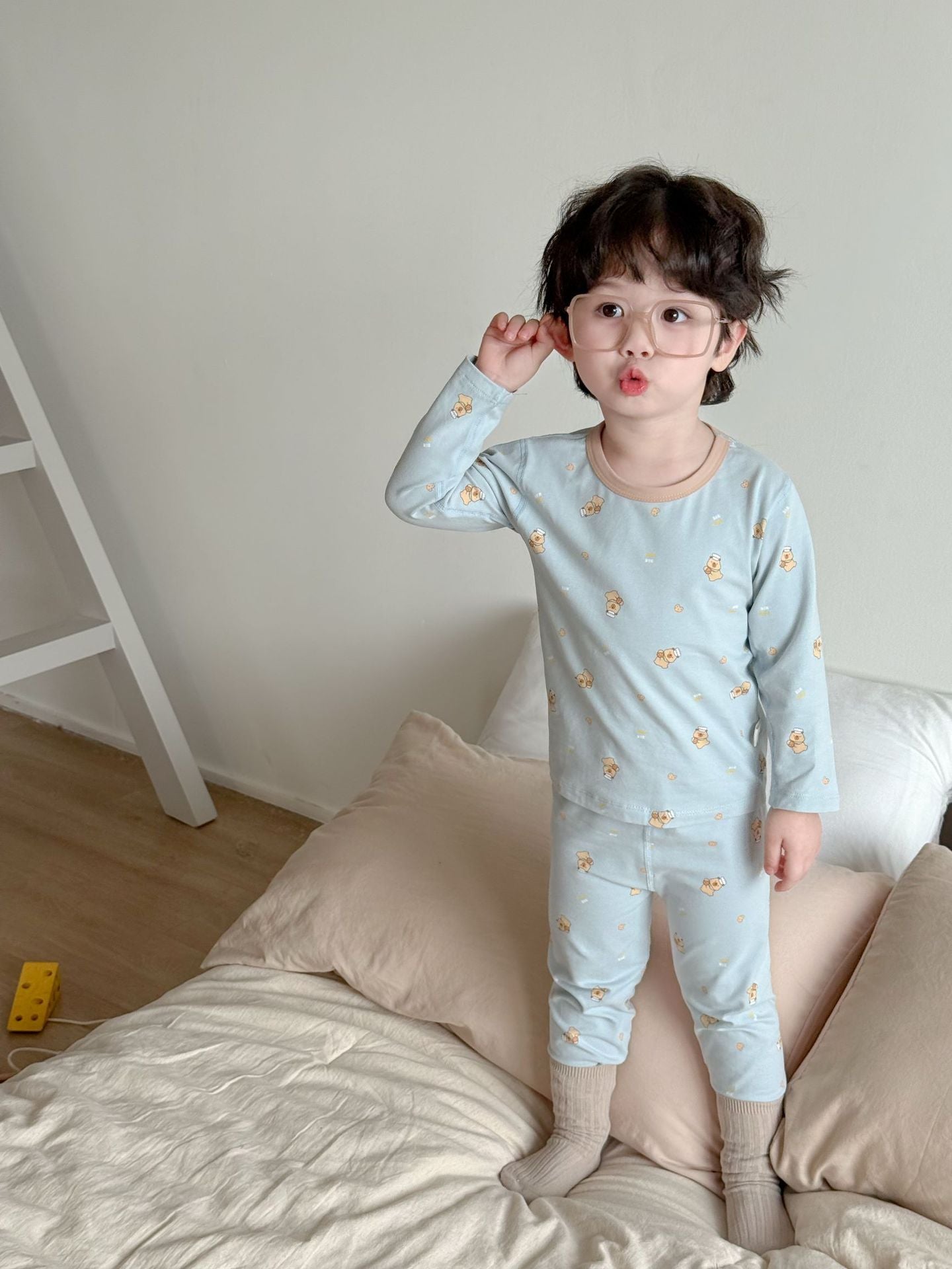 Ensemble de sous-vêtements thermiques en pur coton sans coutures pour garçons et filles - Haut et pantalon d'automne