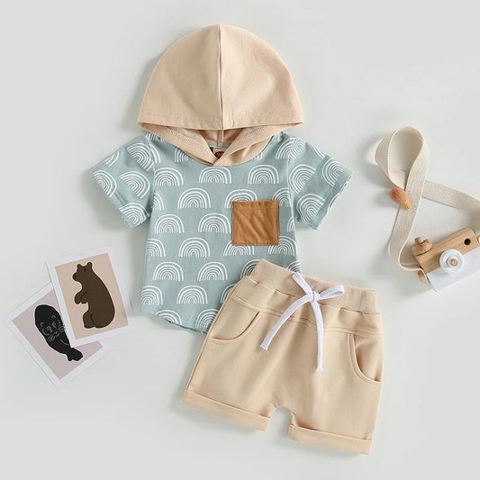 Boys' Fashion Printed Short-sleeved Shorts Suit