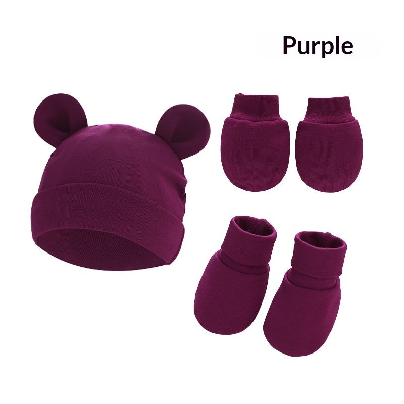 Newborn Hat Mittens And Socks Set With Rubber-soled Shoes