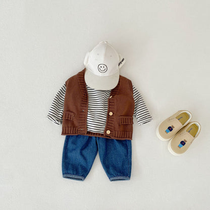V-neck Cardigan Cotton Knit Sweater Vest Coat