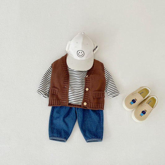 V-neck Cardigan Cotton Knit Sweater Vest Coat