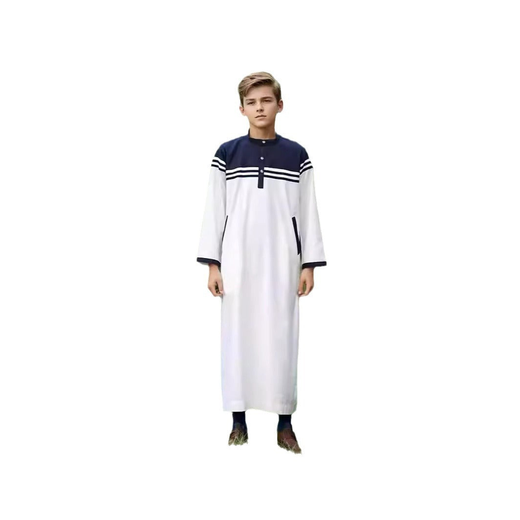 Boy's Fashion Color Contrast Button Striped Robe