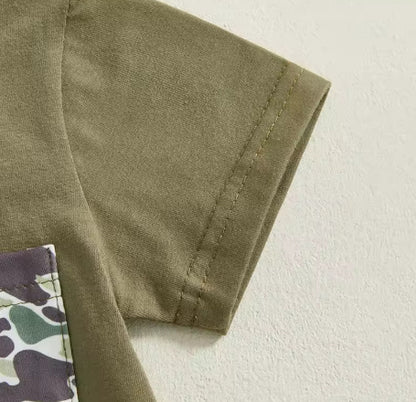Boy's Camouflage Printed Faux Pocket Short Sleeve Top Suit