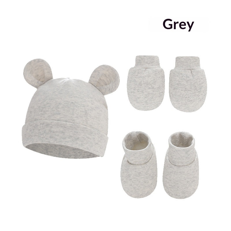 Newborn Hat Mittens And Socks Set With Rubber-soled Shoes