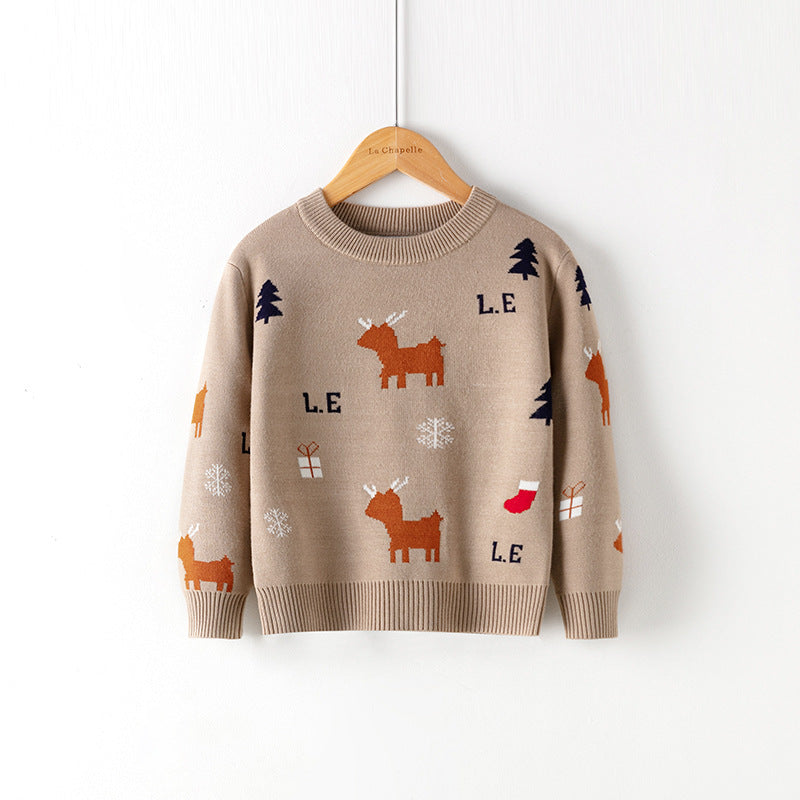 Cotton Double Layer Autumn Winter Christmas Long Sleeved Children's Sweater