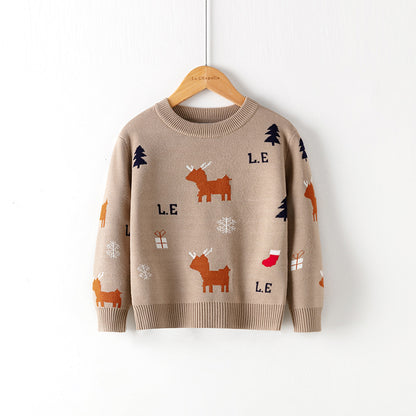 Cotton Double Layer Autumn Winter Christmas Long Sleeved Children's Sweater