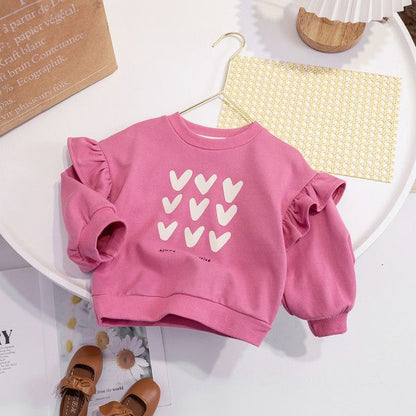 Nouveauté Haut Fille Collection Printemps 2026 - Pull à Capuche Mignon et Décontracté pour Enfants - Sweat-shirt à Col Cœur pour Enfants
