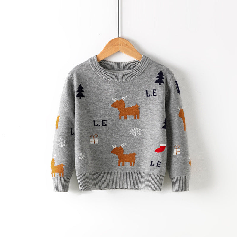 Cotton Double Layer Autumn Winter Christmas Long Sleeved Children's Sweater