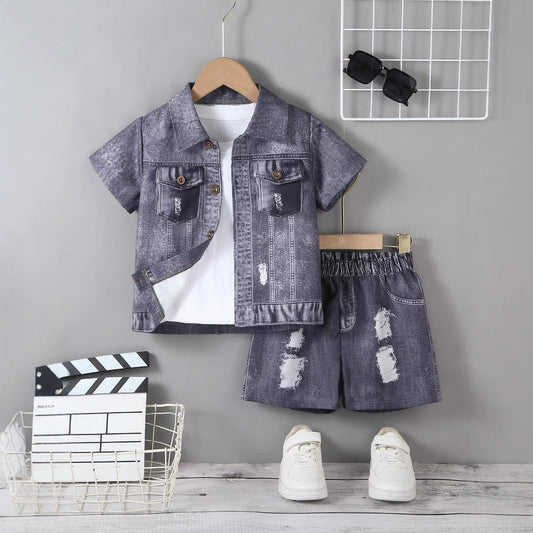Trendy Style Broken Hole Design Shorts Suit