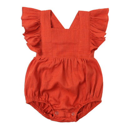 Baby Cotton And Linen Summer Strap One Piece Suit