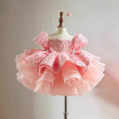 Robe de princesse à manches courtes pour le premier anniversaire d'une petite fille