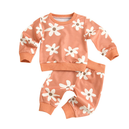Infant Dark Orange Printing Beige Suit