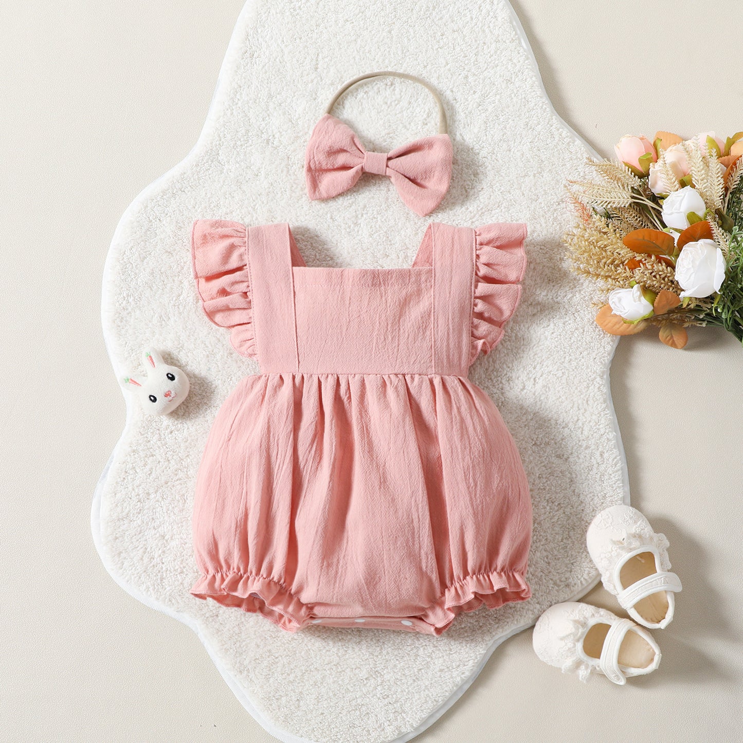 Flying Sleeve Shoulder Solid Color Sleeveless Romper
