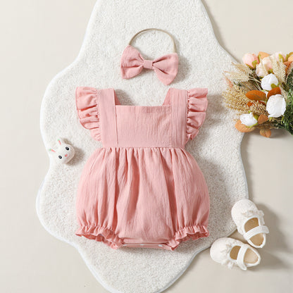 Flying Sleeve Shoulder Solid Color Sleeveless Romper