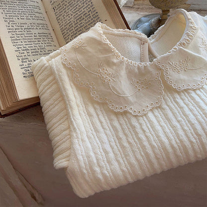 Girls' Baby Thickened Cotton Lace Collar Top