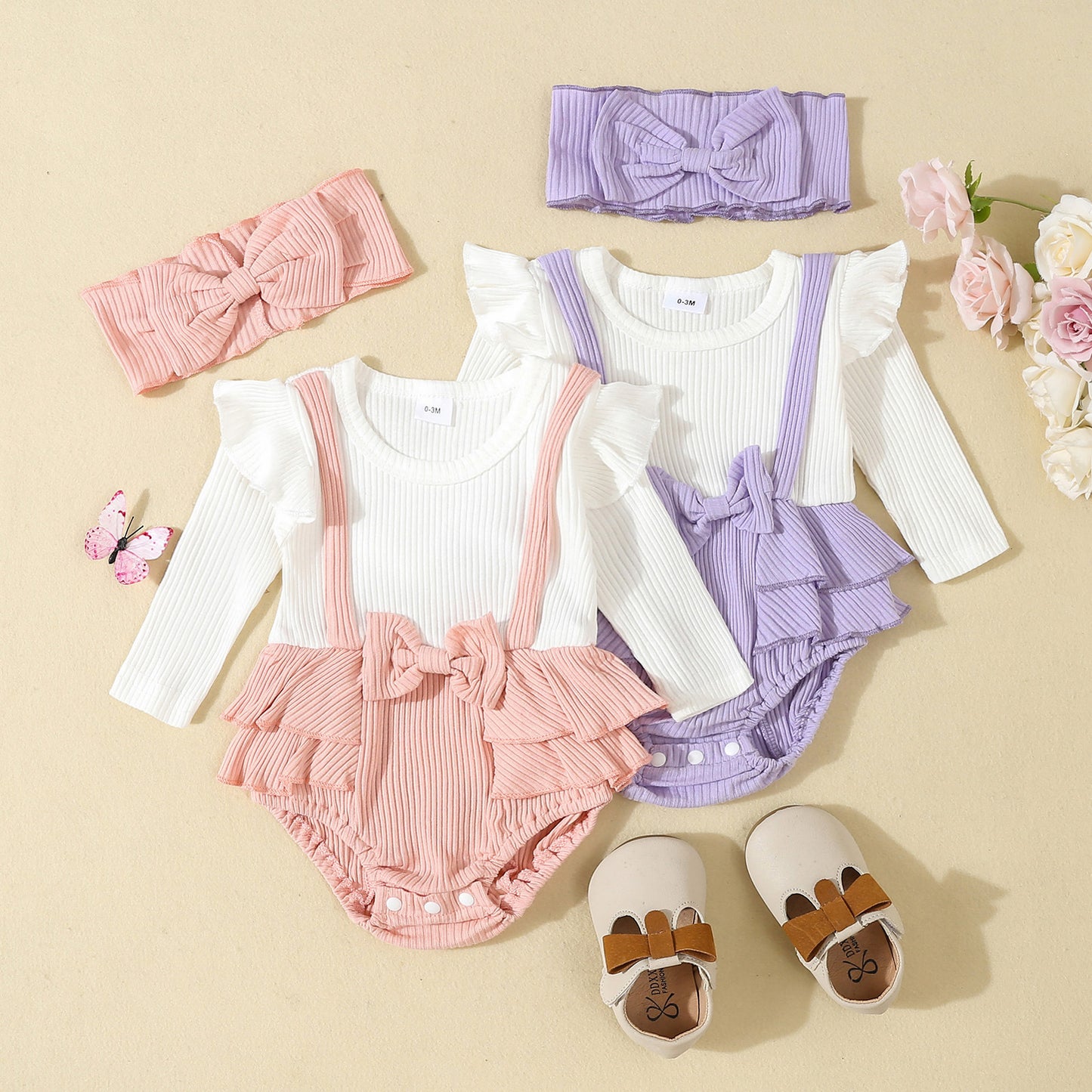 Toddler Flounced Sleeve Shoulder Strap Romper Girls' Spring And Autumn