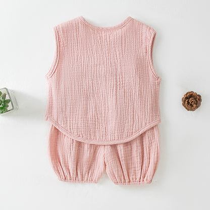 Summer Pure Cotton Yarn T-Shirt And Thin Childrens Shorts Two-Piece Set