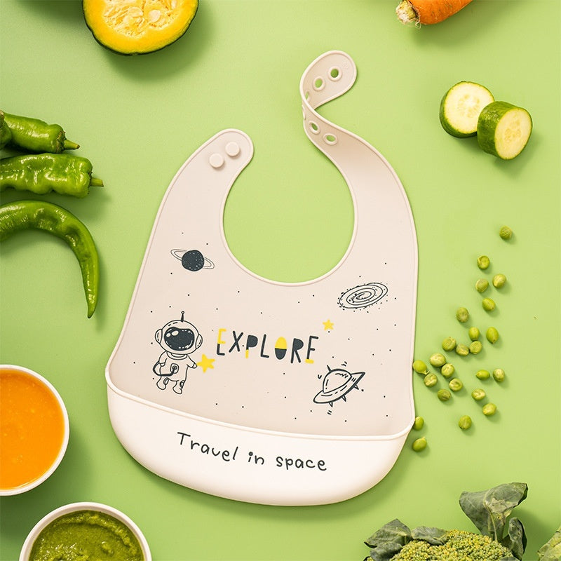 Bavette bébé en silicone alimentaire, imperméable et antitache