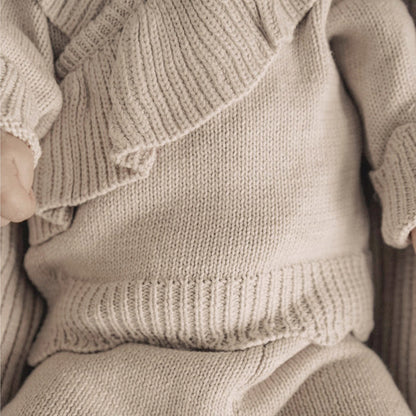 Baby Ruffle-Trim Sweater Cardigan Outfit Pants Headband 3-Piece Set