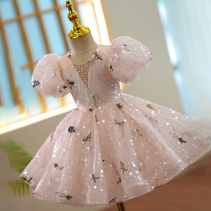 Nouvelle robe de princesse fleurie pour les demoiselles d'honneur, les hôtesses/présentatrices et les tenues de spectacle de piano