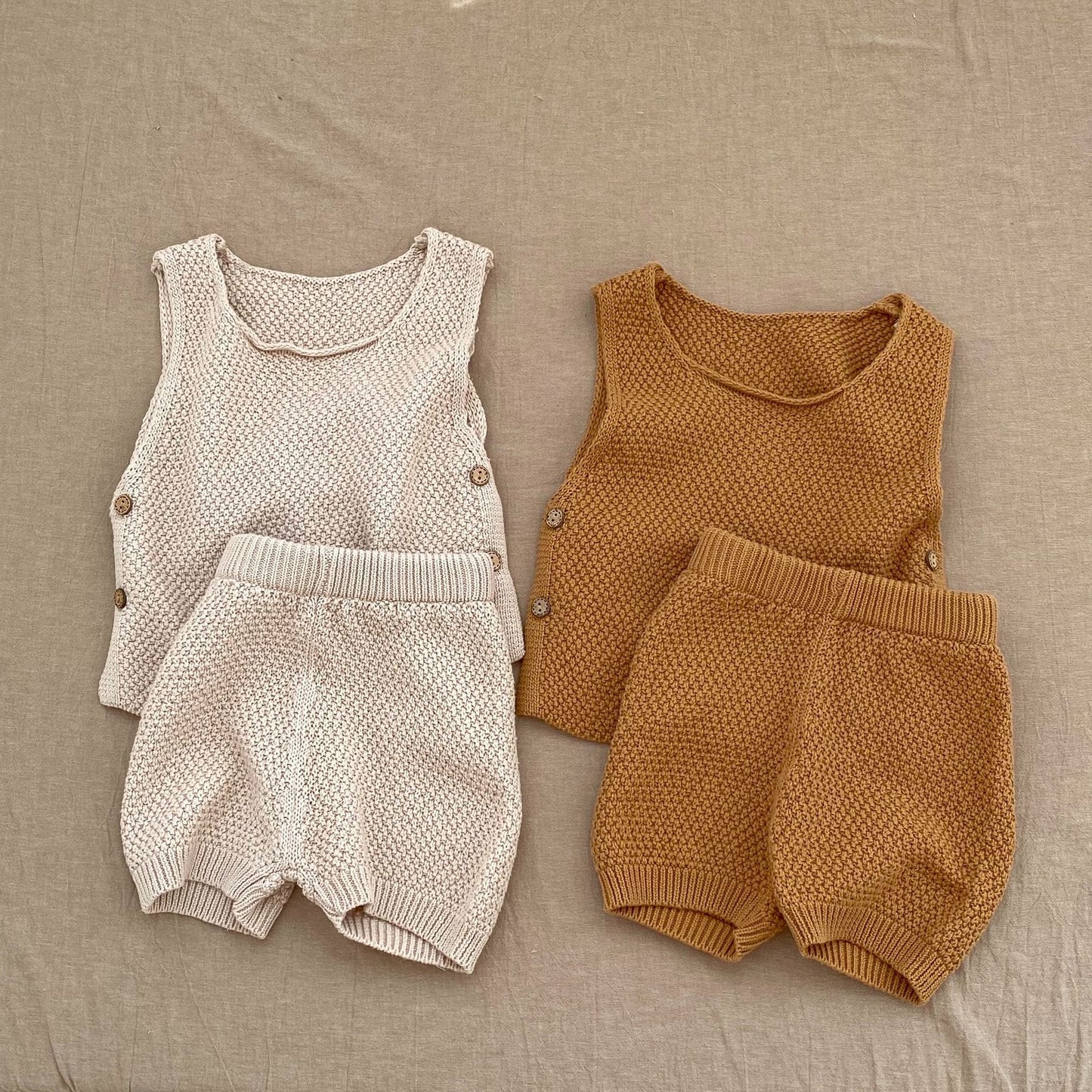 Vest Open Button Top Shorts Boys And Girls Baby 2 Pieces Suit