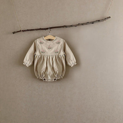 Kids Corduroy Embroidered Long Sleeve Romper Bodysuit