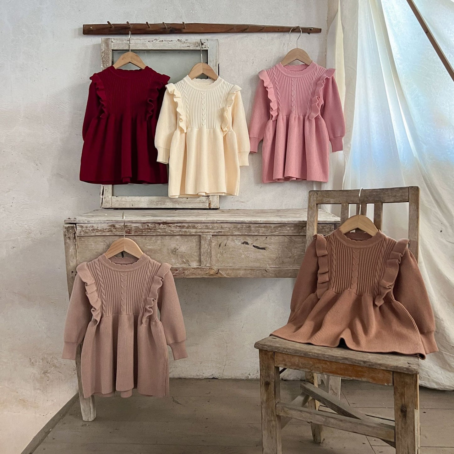 Vestido térmico de otoño e invierno tejido en algodón y lana