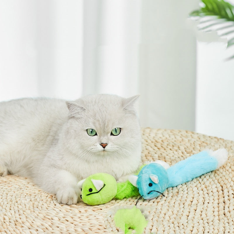 Colorful Long Tail Plush Mouse Self-Hi Nibbling Cat Does Not Hurt Nails Puzzle Cat Toy