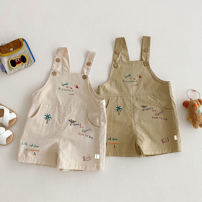 Simple Fashion T-shirt Fashion Baby Korean Style Cartoon Suspender Pants
