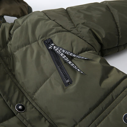 Chaqueta acolchada de algodón cálido con cuello de piel grande para niños