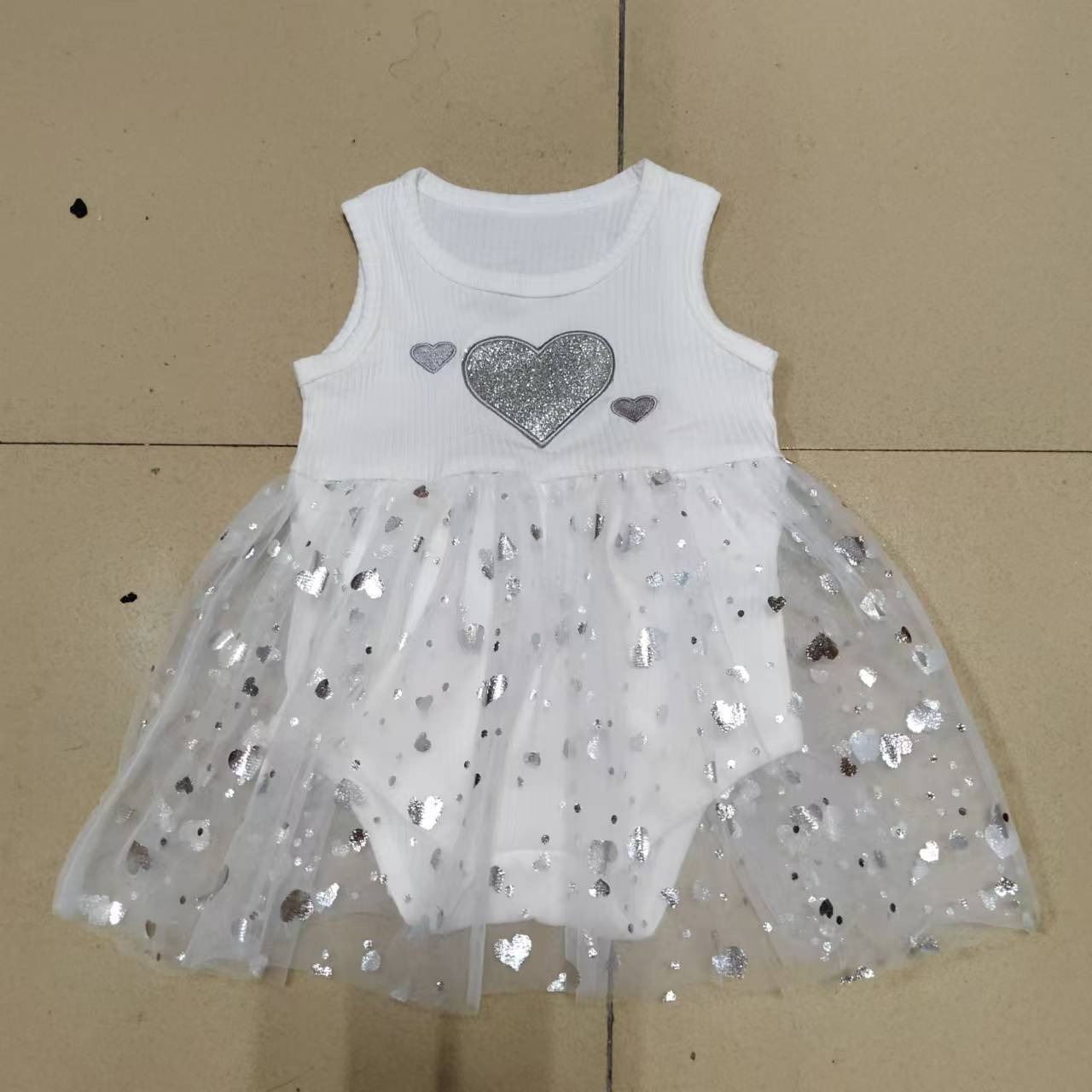 Girl's Mesh Sequins Love Sleeveless Dress