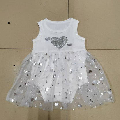 Girl's Mesh Sequins Love Sleeveless Dress