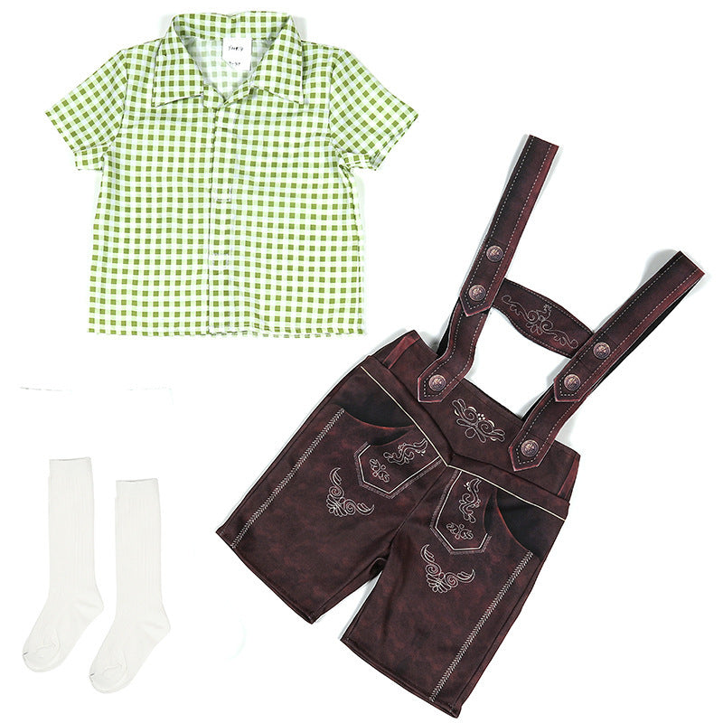 Cute Plaid Suspender Pants Performance Costume