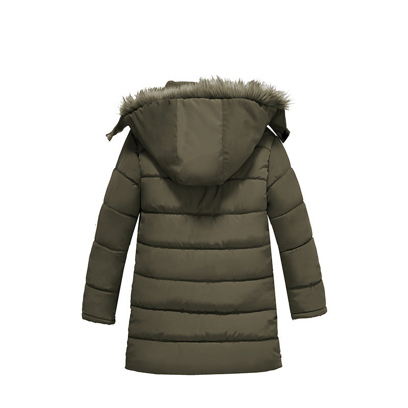 Chaqueta acolchada de algodón cálido con cuello de piel grande para niños