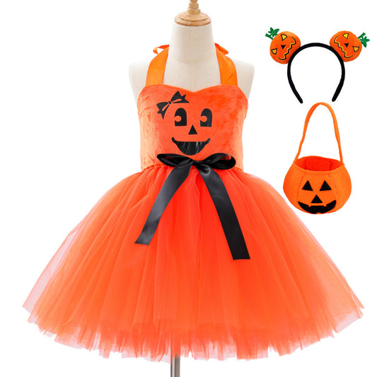 Children's Creative Festival Halloween Cute Pumpkin Girl Dress