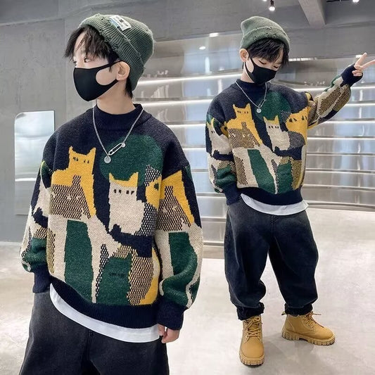 Thickened Knitted Pullover For Older Children And Boys